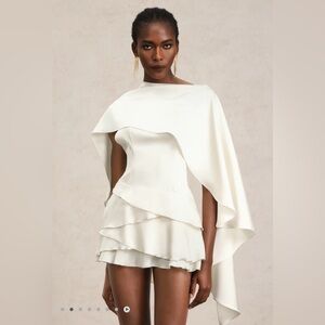 Bella Barnett Elegant Cream Draped Women's Mini Dress Bridal